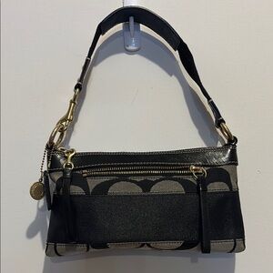 Vintage Coach Y2K Black/White Signature Fabric Stripe Demi Shoulder Bag #10120